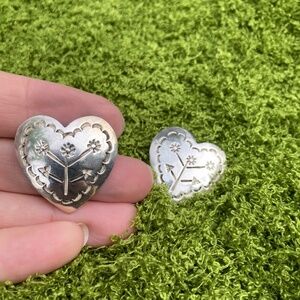 SOLID Sterling Silver, Southwestern, Heart Earrings, Solid .925